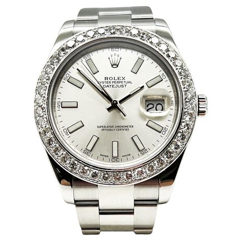 rolex datejust silver dial diamonds ribbed bezel|Rolex diamond bezel for sale.